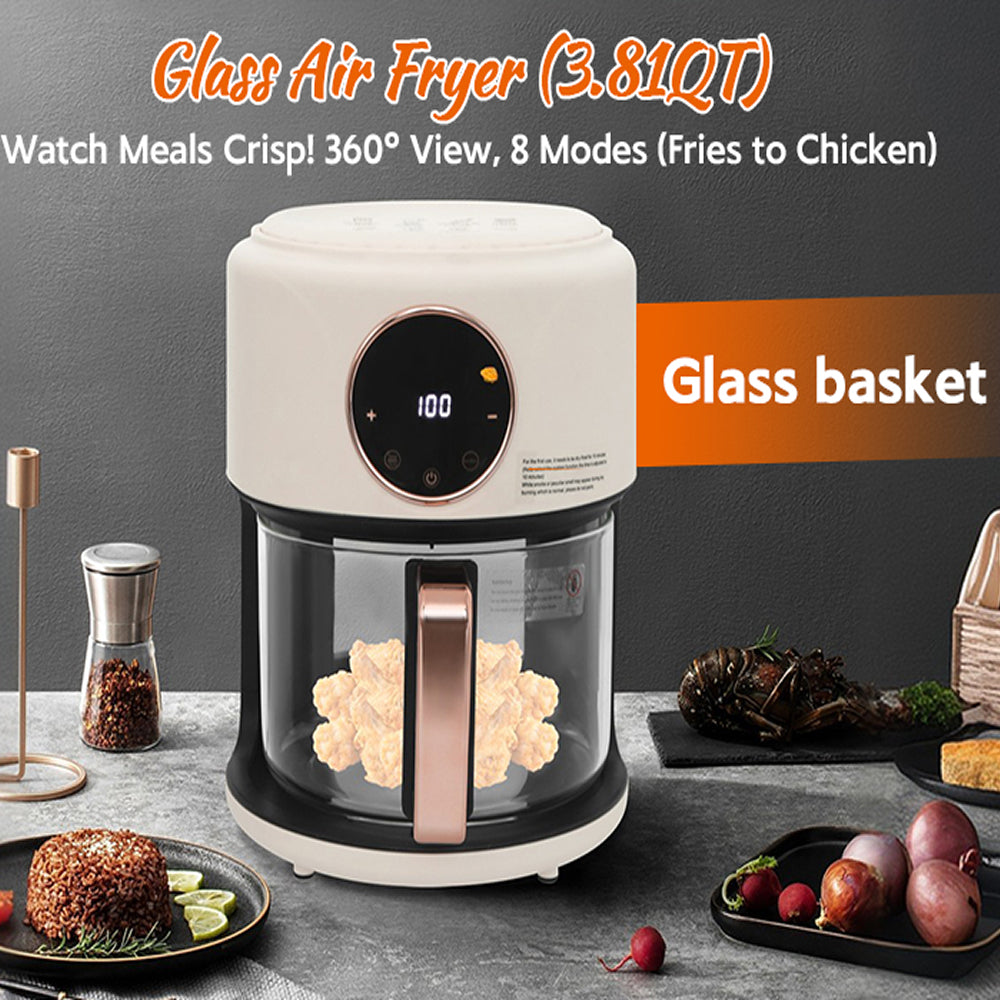 FrixAiry Non-Toxic Glass Air Fryer with 100% PFAS-Free Borosilicate Pot, 360° Visual Monitoring and 8 Cooking Presets