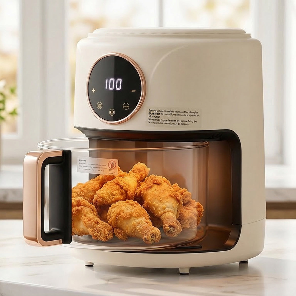 FrixAiry Non-Toxic Glass Air Fryer with 100% PFAS-Free Borosilicate Pot, 360° Visual Monitoring and 8 Cooking Presets