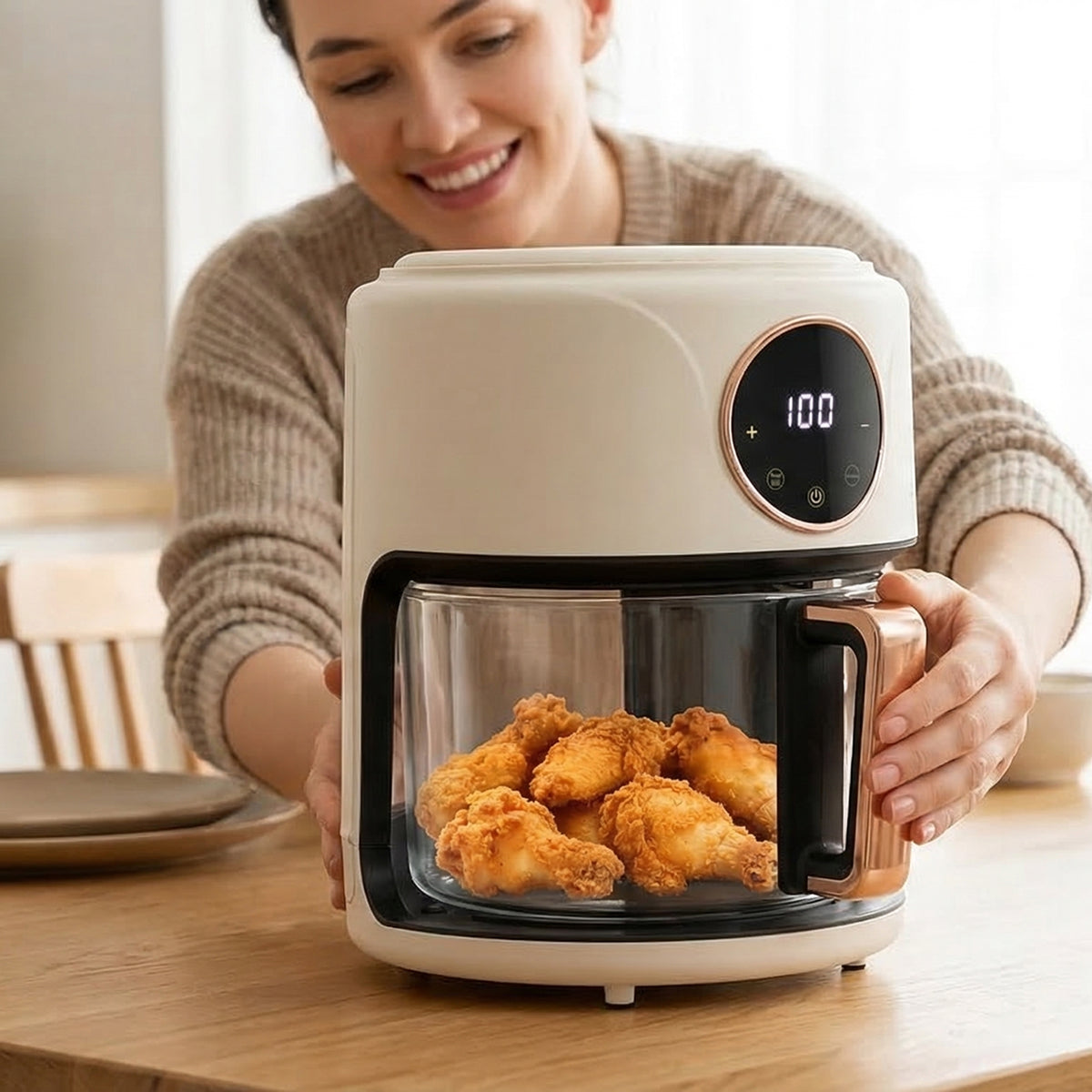 FrixAiry Non-Toxic Glass Air Fryer with 100% PFAS-Free Borosilicate Pot, 360° Visual Monitoring and 8 Cooking Presets