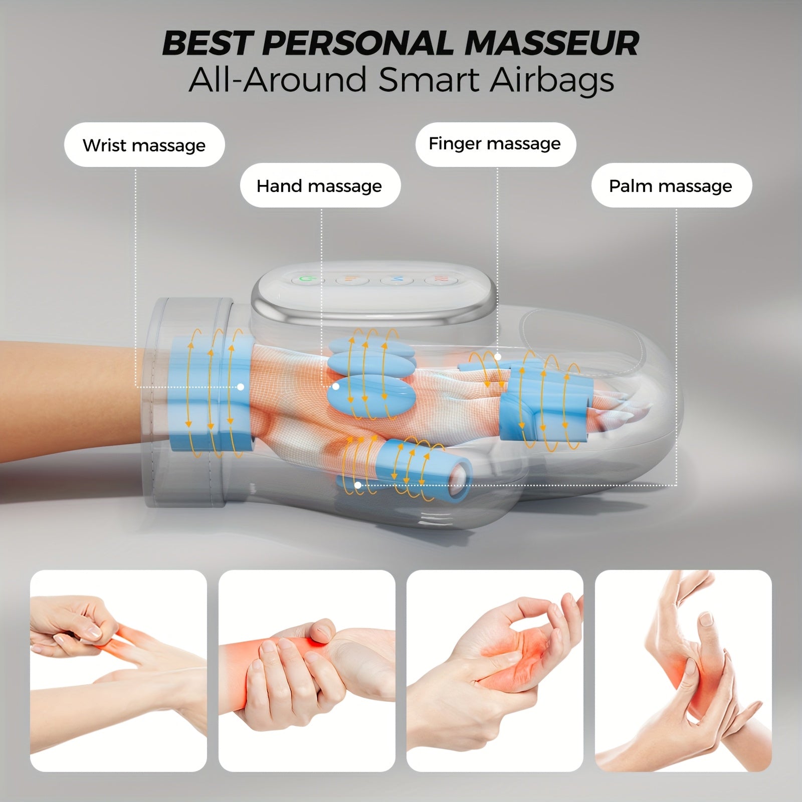 HanLisso Hand Massager Cordless with Heat, Electric Air Compression Machine, 3 Modes 5 Levels