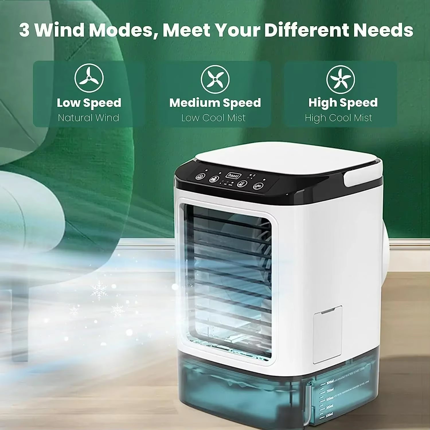 MintFesi Misting Fan 900mL Ice Compartment 10-in-1 Humidifier Quiet 35dB Portable Cooler