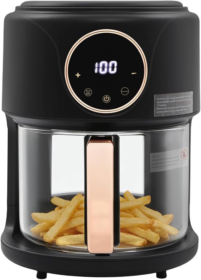 FrixAiry Non-Toxic Glass Air Fryer with 100% PFAS-Free Borosilicate Pot, 360° Visual Monitoring and 8 Cooking Presets