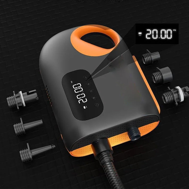 PumiPox High-Pressure Electric SUP Pump 20PSI with 400L/min Airflow, Digital Display and 6 Universal Nozzles