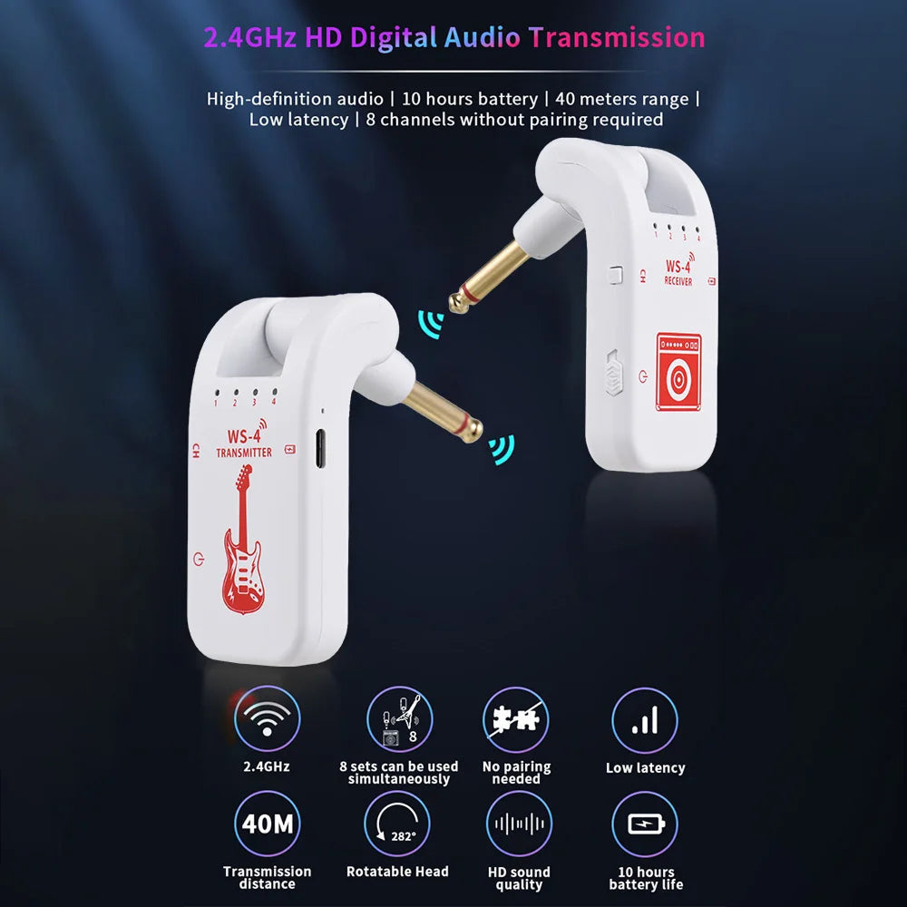 InsMazid Wireless Guitar Transmitter Receiver 40m Range 48K HD Audio for Electric Guitar & Bass