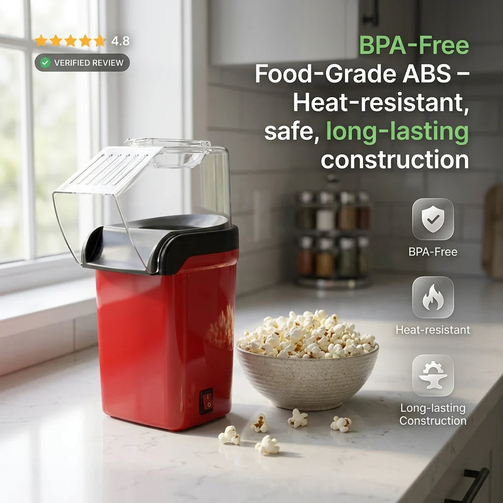 EaziCrisp Hot Air Popcorn Popper - 99% High Efficiency Oil-Free Popcorn Maker, Under 3 Minutes Fast Popping
