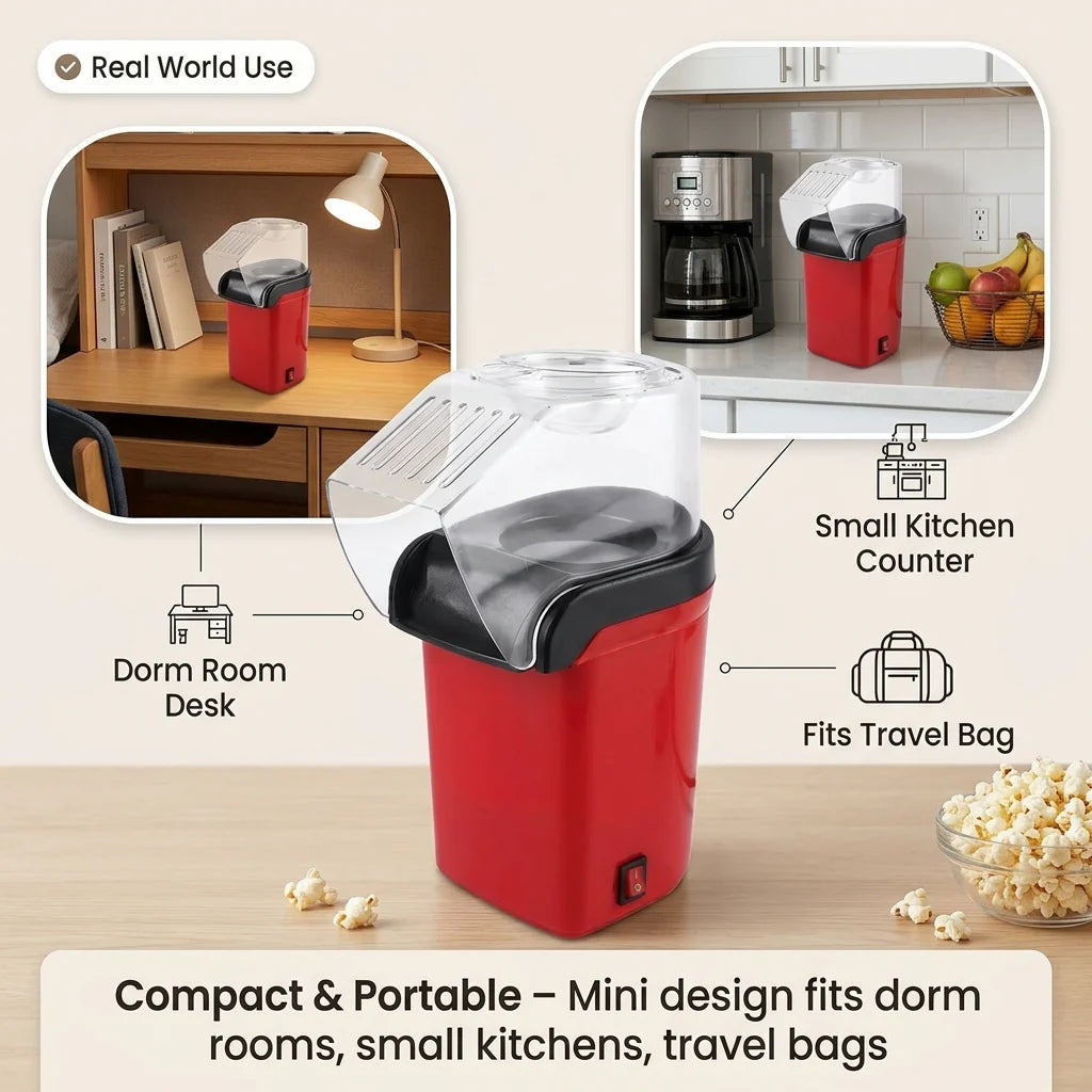 EaziCrisp Hot Air Popcorn Popper - 99% High Efficiency Oil-Free Popcorn Maker, Under 3 Minutes Fast Popping