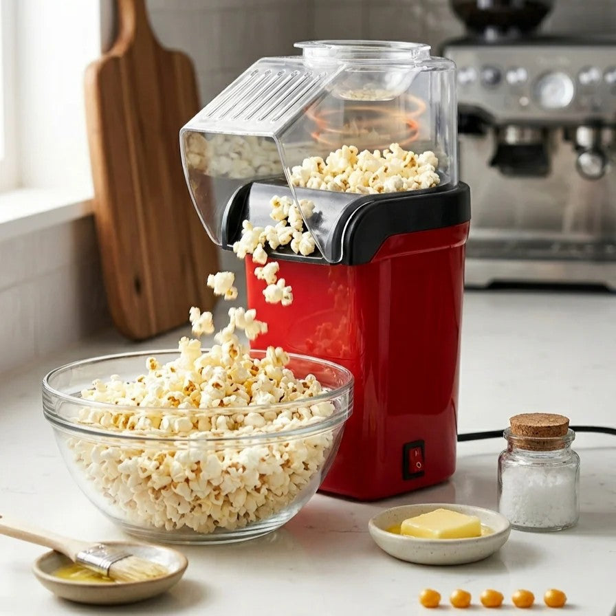 EaziCrisp Hot Air Popcorn Popper - 99% High Efficiency Oil-Free Popcorn Maker, Under 3 Minutes Fast Popping