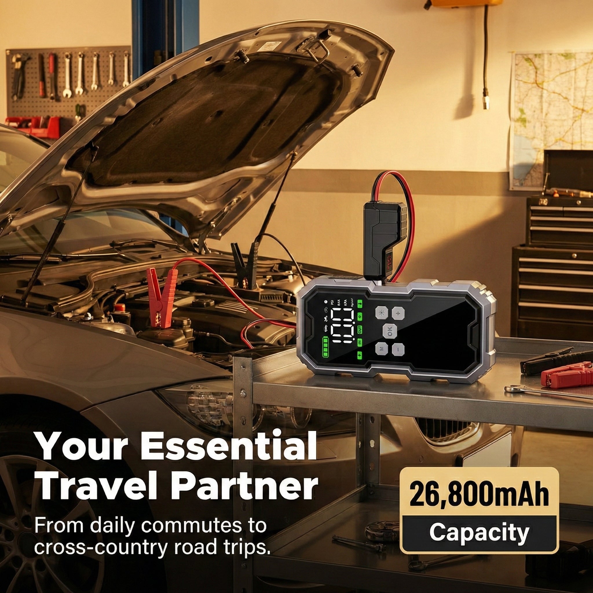 StartZapo V2 7000A Jump Starter with 150 PSI Air Compressor and 26,800mAh Battery