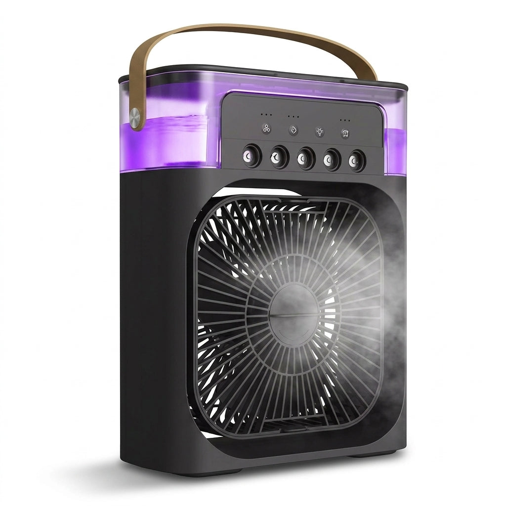 PuriXaco Portable Air Conditioner 600ml 3-in-1 Evaporative Cooler 3-Speed Mist Fan 7-Color LED