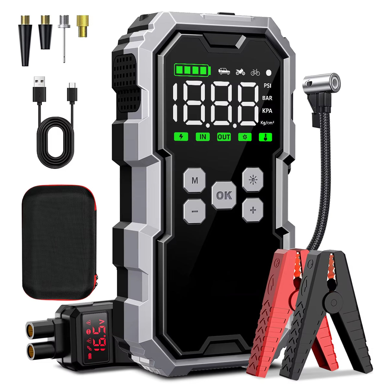 StartZapo V2 7000A Jump Starter with 150 PSI Air Compressor and 26,800mAh Battery