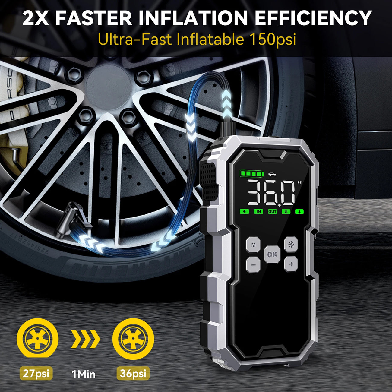 StartZapo V2 7000A Jump Starter with 150 PSI Air Compressor and 26,800mAh Battery