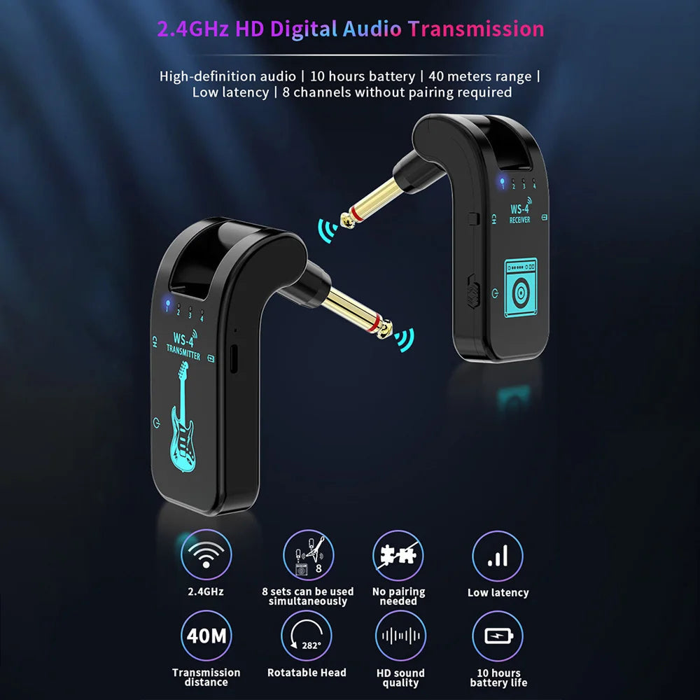 InsMazid Wireless Guitar Transmitter Receiver 40m Range 48K HD Audio for Electric Guitar & Bass