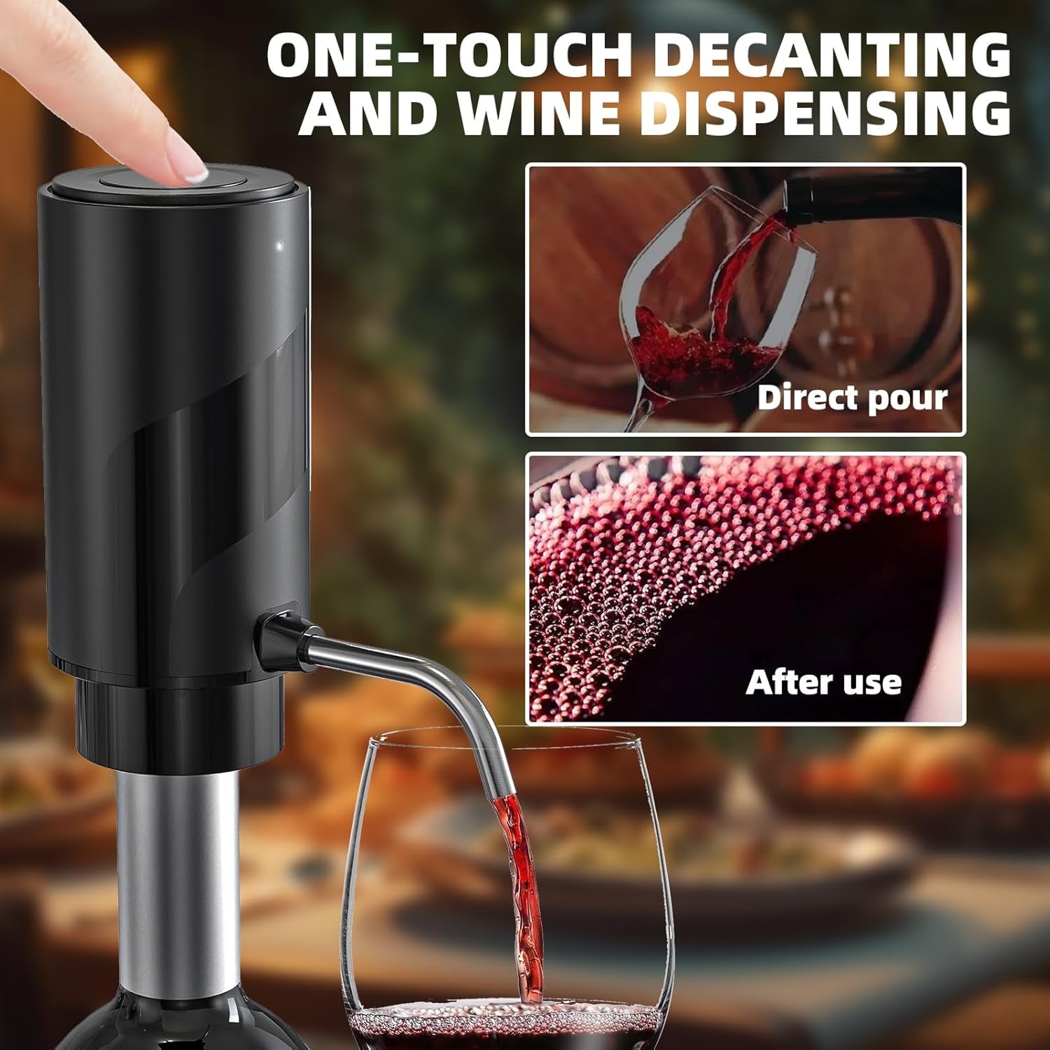 AciWemi Electric Wine Aerator and Pourer with USB Type-C Charging, Instant 20-Minute Decanting Effect and 30-Bottle Battery Life