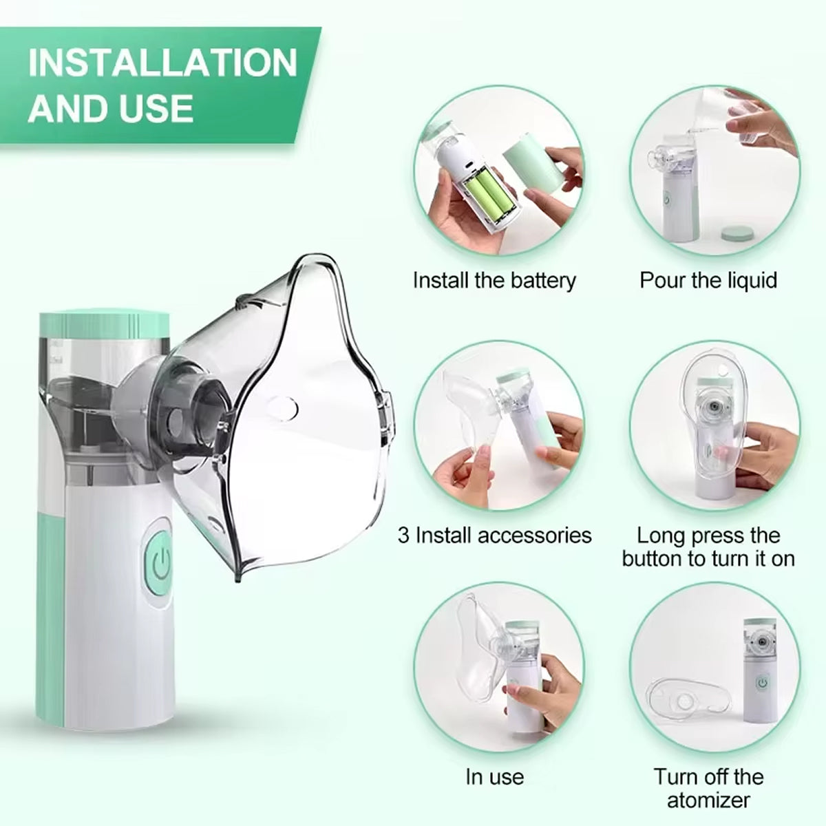 AeroEzex Portable Mesh Nebulizer - Whisper-Quiet (<25dB), 1-3 Micron Fine Mist, 45° Leak-Proof