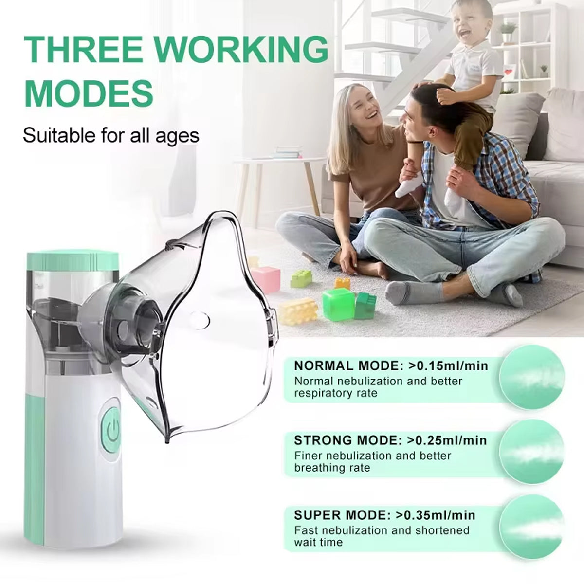 AeroEzex Portable Mesh Nebulizer - Whisper-Quiet (<25dB), 1-3 Micron Fine Mist, 45° Leak-Proof