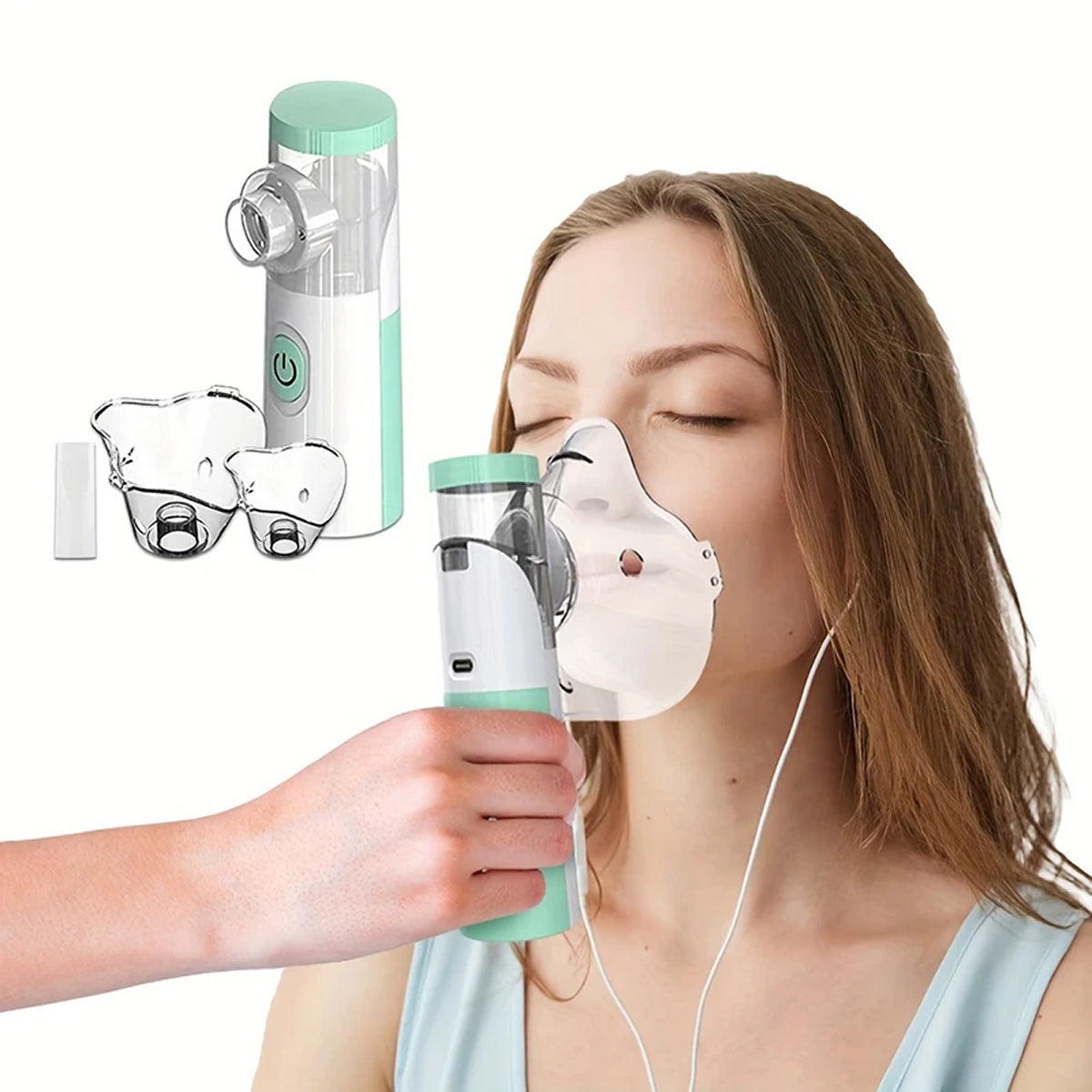 AeroEzex Portable Mesh Nebulizer - Whisper-Quiet (<25dB), 1-3 Micron Fine Mist, 45° Leak-Proof