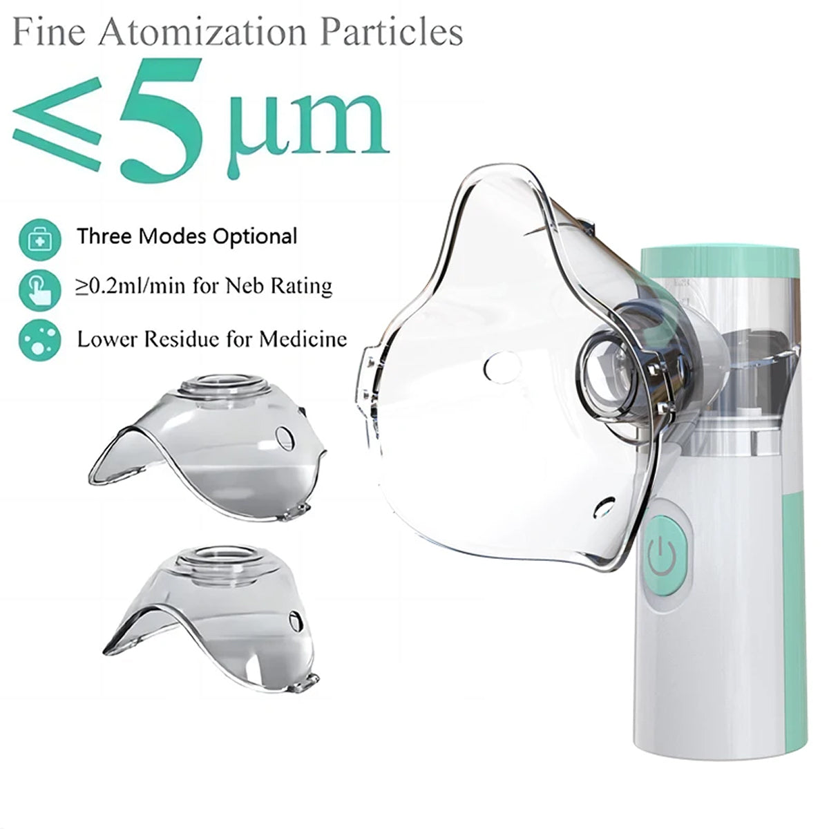 AeroEzex Portable Mesh Nebulizer - Whisper-Quiet (<25dB), 1-3 Micron Fine Mist, 45° Leak-Proof