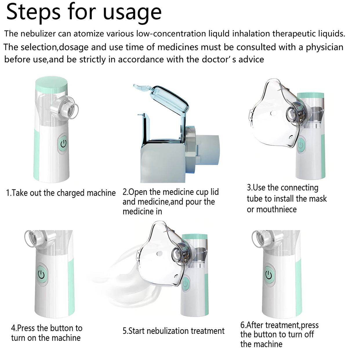 AeroEzex Portable Mesh Nebulizer - Whisper-Quiet (<25dB), 1-3 Micron Fine Mist, 45° Leak-Proof