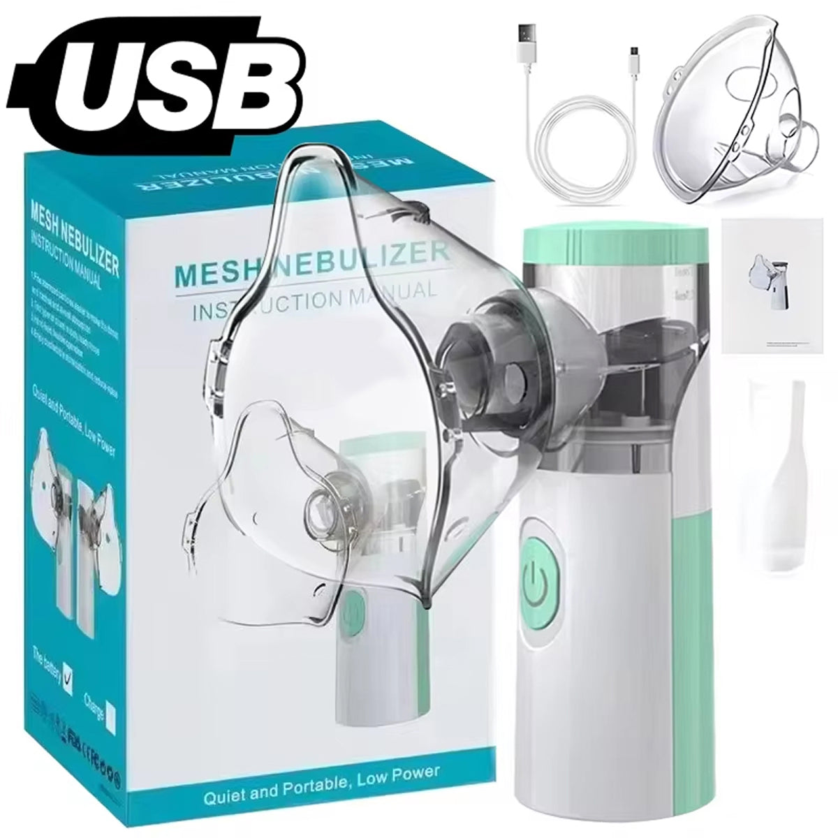 AeroEzex Portable Mesh Nebulizer - Whisper-Quiet (<25dB), 1-3 Micron Fine Mist, 45° Leak-Proof