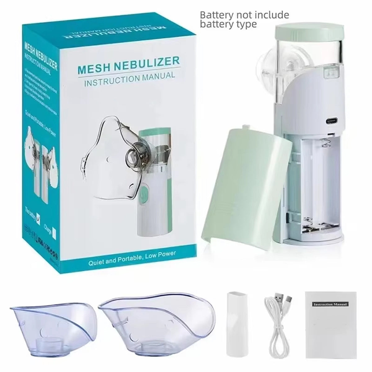 AeroEzex Portable Mesh Nebulizer - Whisper-Quiet (<25dB), 1-3 Micron Fine Mist, 45° Leak-Proof