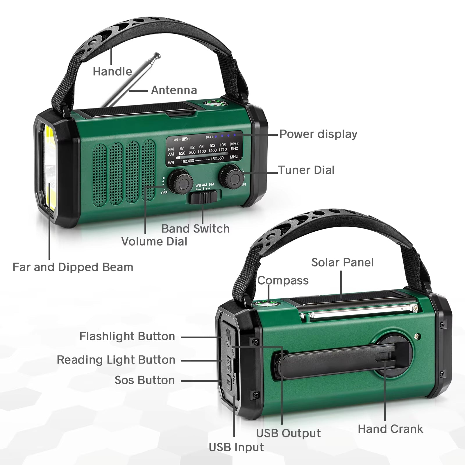 AlertWavi Emergency Weather Radio 10000mAh NOAA Solar Hand Crank Crank Power Bank