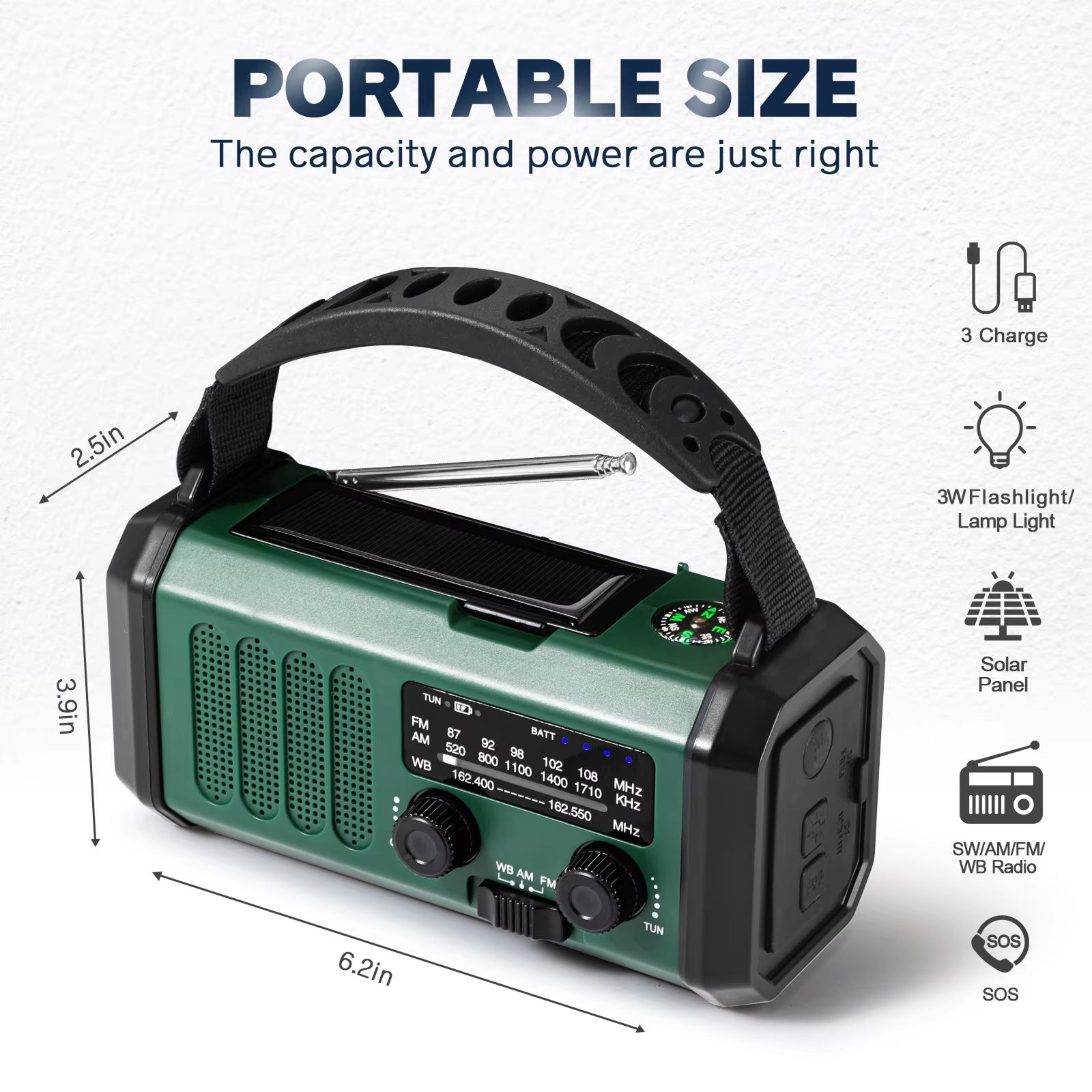 AlertWavi Emergency Weather Radio 10000mAh NOAA Solar Hand Crank Crank Power Bank