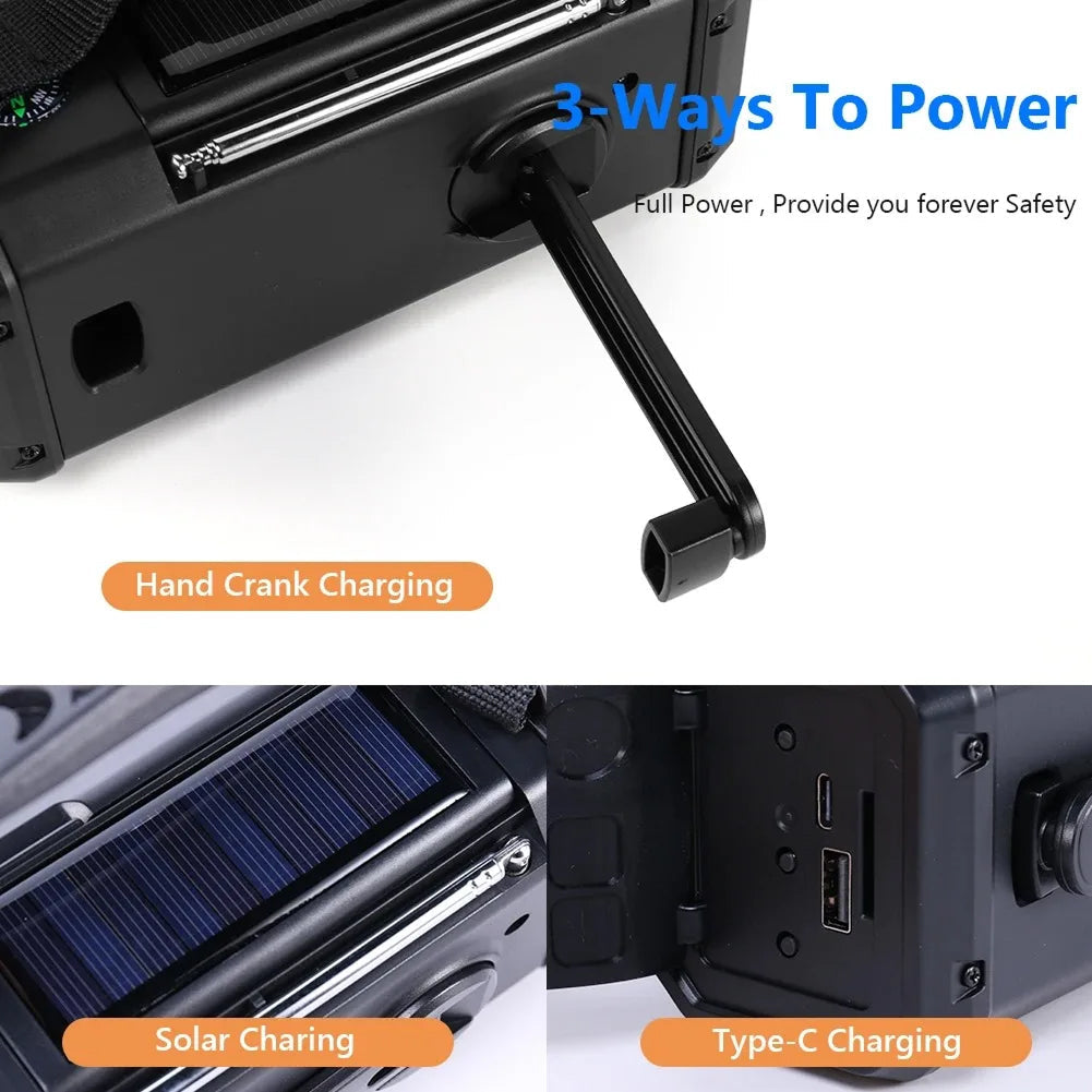 AlertWavi Emergency Weather Radio 10000mAh NOAA Solar Hand Crank Crank Power Bank
