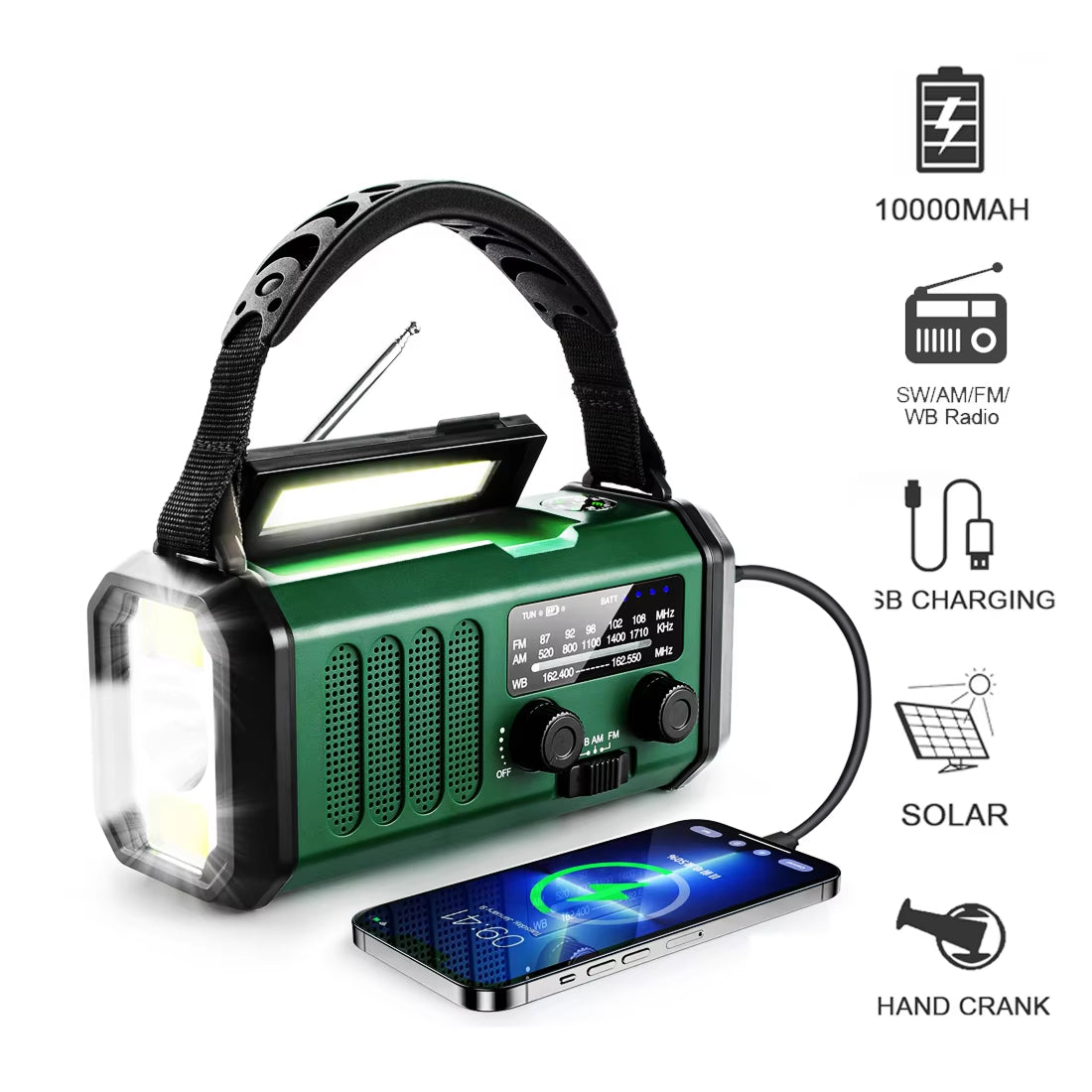 AlertWavi Emergency Weather Radio 10000mAh NOAA Solar Hand Crank Crank Power Bank