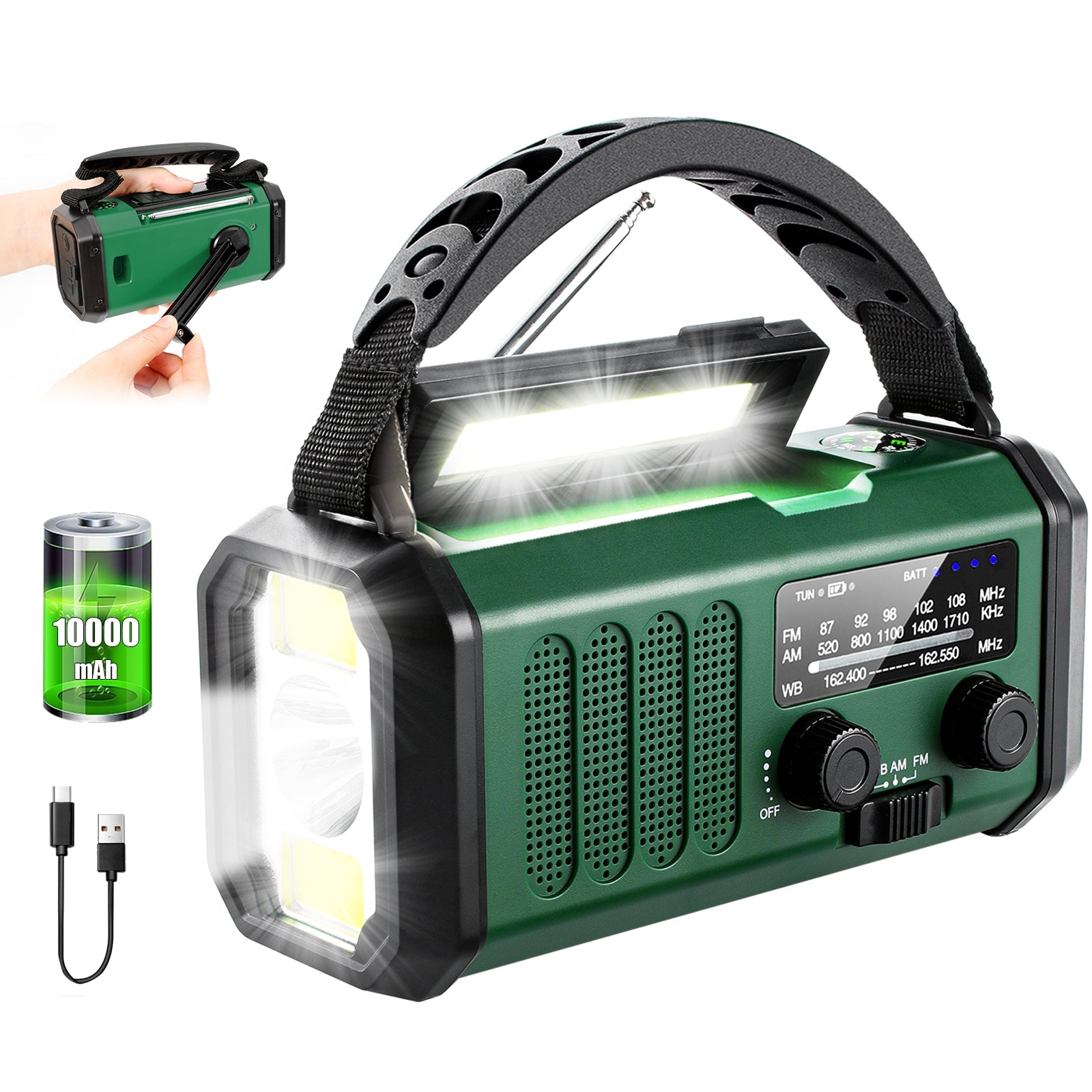 AlertWavi Emergency Weather Radio 10000mAh NOAA Solar Hand Crank Crank Power Bank