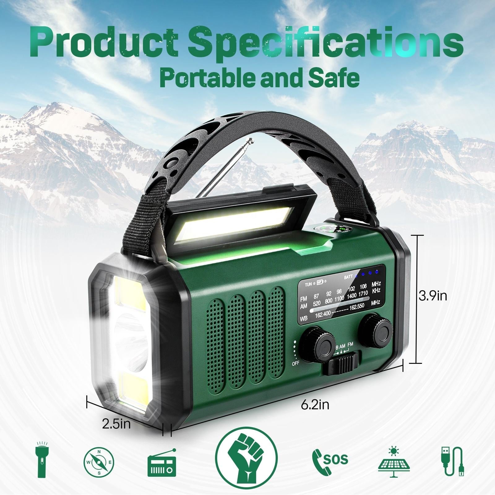 AlertWavi Emergency Weather Radio 10000mAh NOAA Solar Hand Crank Crank Power Bank