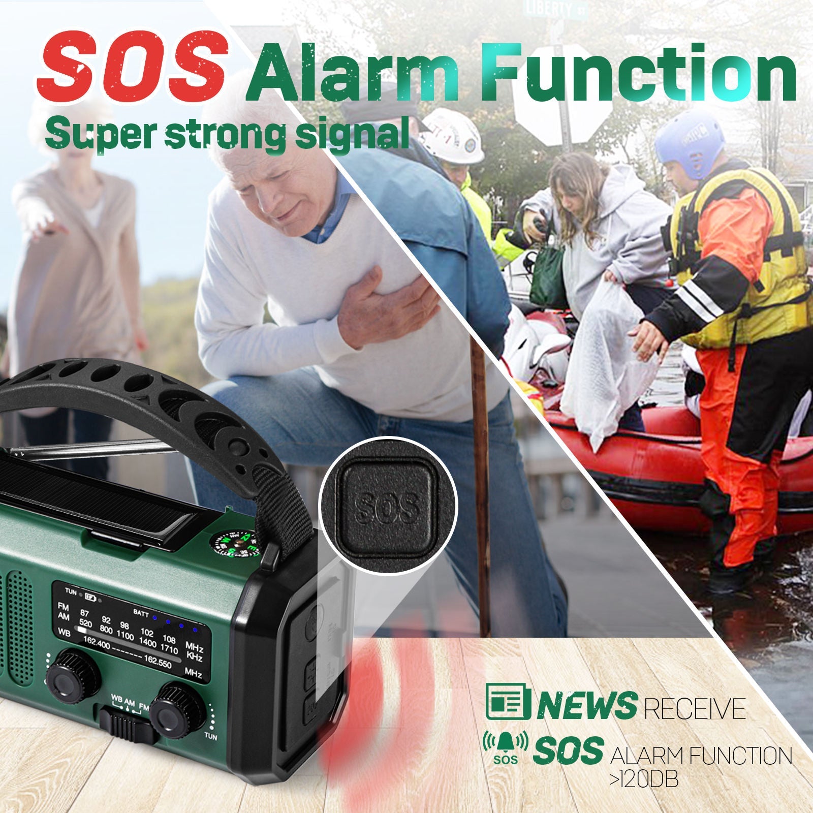 AlertWavi Emergency Weather Radio 10000mAh NOAA Solar Hand Crank Crank Power Bank