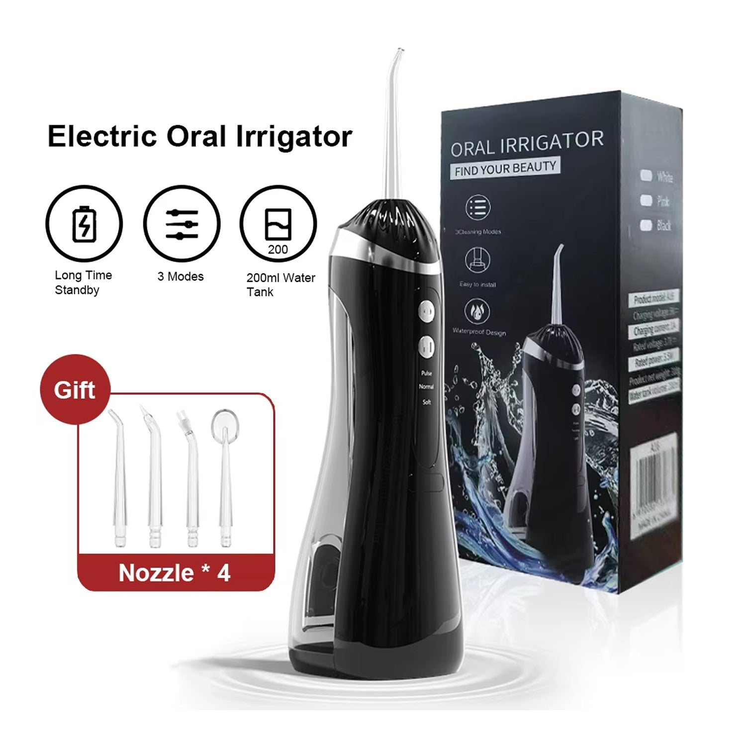 FloziWash Handheld Water Flosser 1600 Pulses 200ml Portable Oral Irrigator