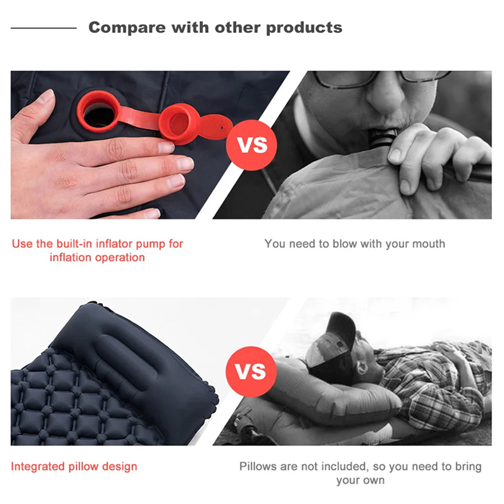 BaSlipix Backpacking Sleeping Pad with Integrated Foot Pump and Built-in Pillow