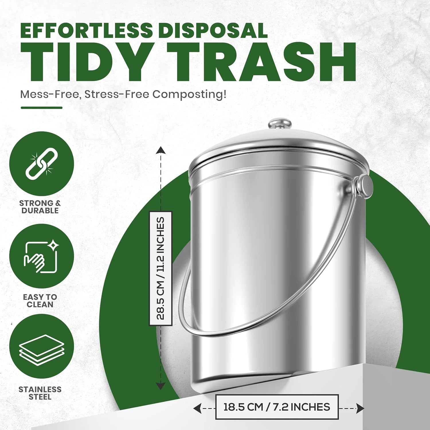 CopixKit Stainless Steel Countertop Compost Bin with Activated Carbon Odor Filter and 30x18x18cm Compact Design