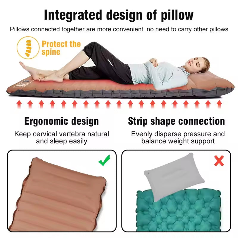 CoziVixy 10cm Extra-Thick Sleeping Pad with Integrated Foot Pump and 16cm Built-in Pillow