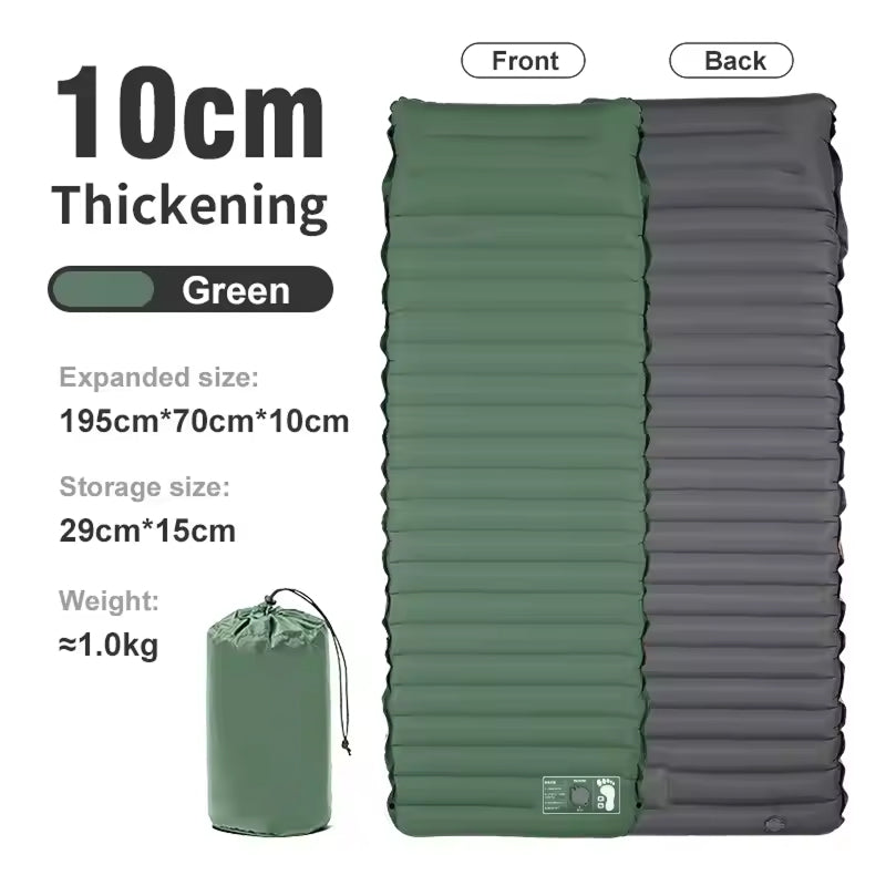CoziVixy 10cm Extra-Thick Sleeping Pad with Integrated Foot Pump and 16cm Built-in Pillow