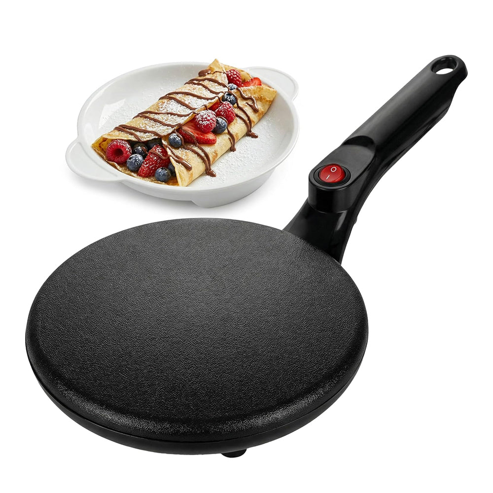 CrepiLik 8-Inch Electric Crepe Maker with 800W Rapid Heating, Automatic Temperature Control and Non-Stick Dipping Design