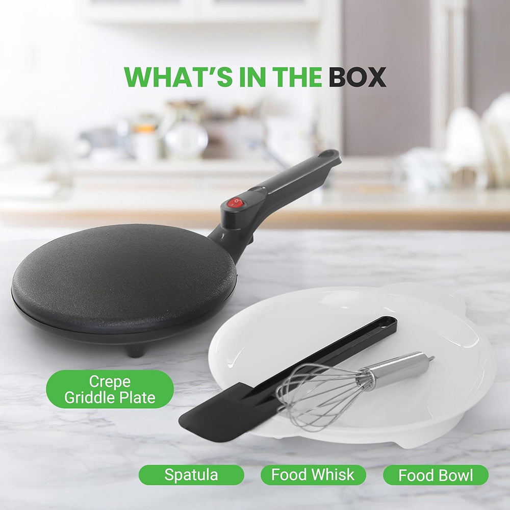 CrepiLik 8-Inch Electric Crepe Maker with 800W Rapid Heating, Automatic Temperature Control and Non-Stick Dipping Design