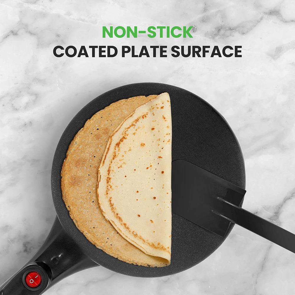 CrepiLik 8-Inch Electric Crepe Maker with 800W Rapid Heating, Automatic Temperature Control and Non-Stick Dipping Design
