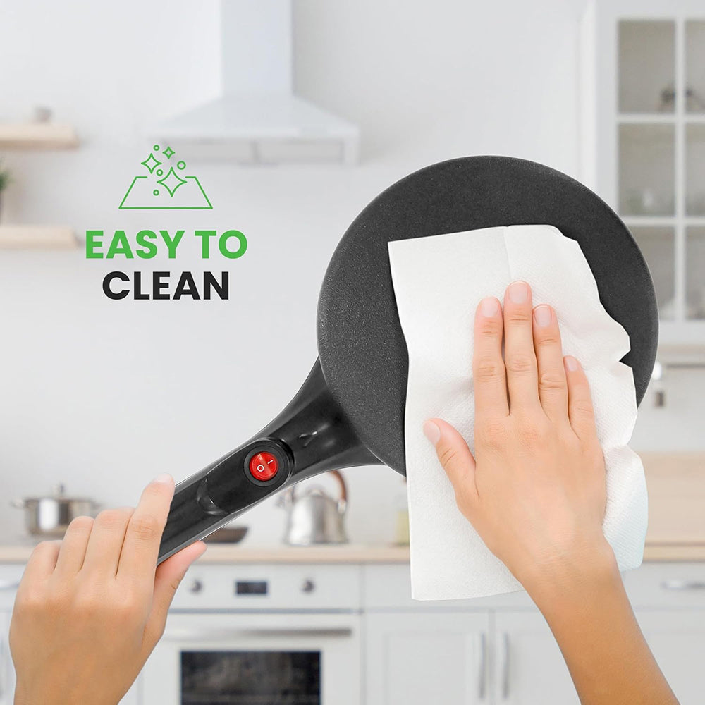 CrepiLik 8-Inch Electric Crepe Maker with 800W Rapid Heating, Automatic Temperature Control and Non-Stick Dipping Design
