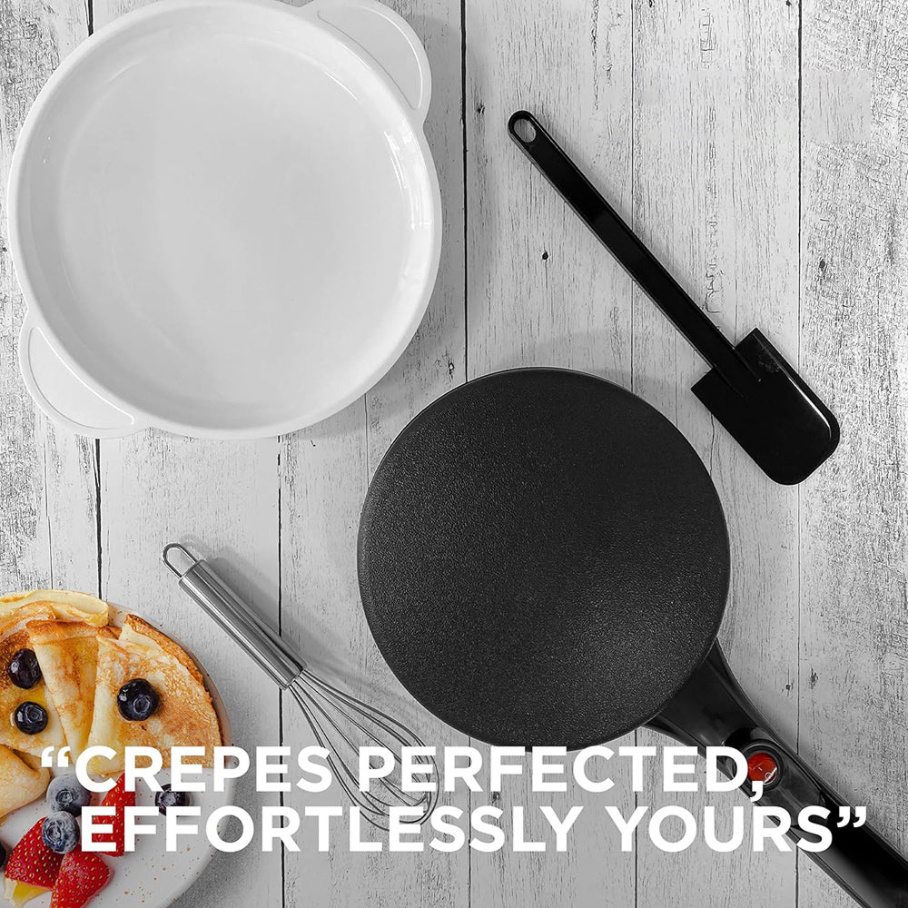 CrepiLik 8-Inch Electric Crepe Maker with 800W Rapid Heating, Automatic Temperature Control and Non-Stick Dipping Design