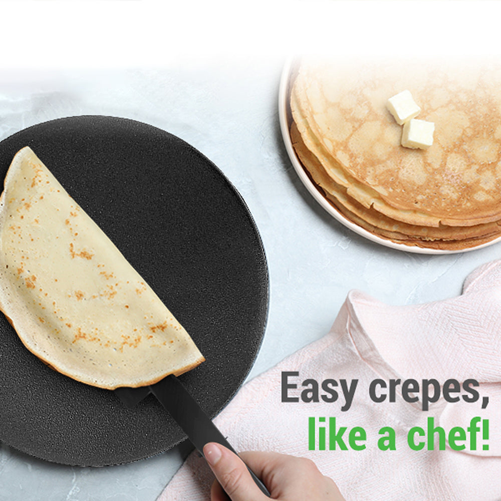 CrepiLik 8-Inch Electric Crepe Maker with 800W Rapid Heating, Automatic Temperature Control and Non-Stick Dipping Design