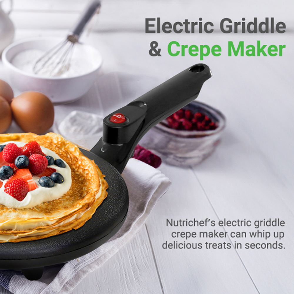 CrepiLik 8-Inch Electric Crepe Maker with 800W Rapid Heating, Automatic Temperature Control and Non-Stick Dipping Design