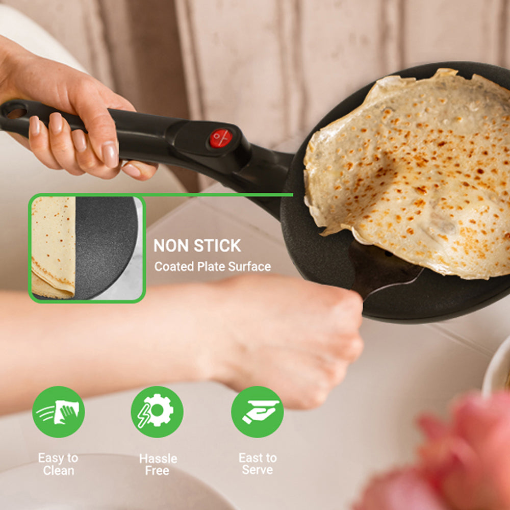 CrepiLik 8-Inch Electric Crepe Maker with 800W Rapid Heating, Automatic Temperature Control and Non-Stick Dipping Design