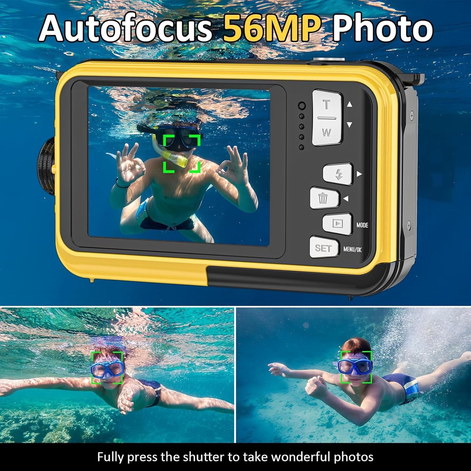 DeepyShot 4K UHD Waterproof Digital Camera 56MP Dual-Screen Selfie Design with 11FT Depth and Floatable Construction