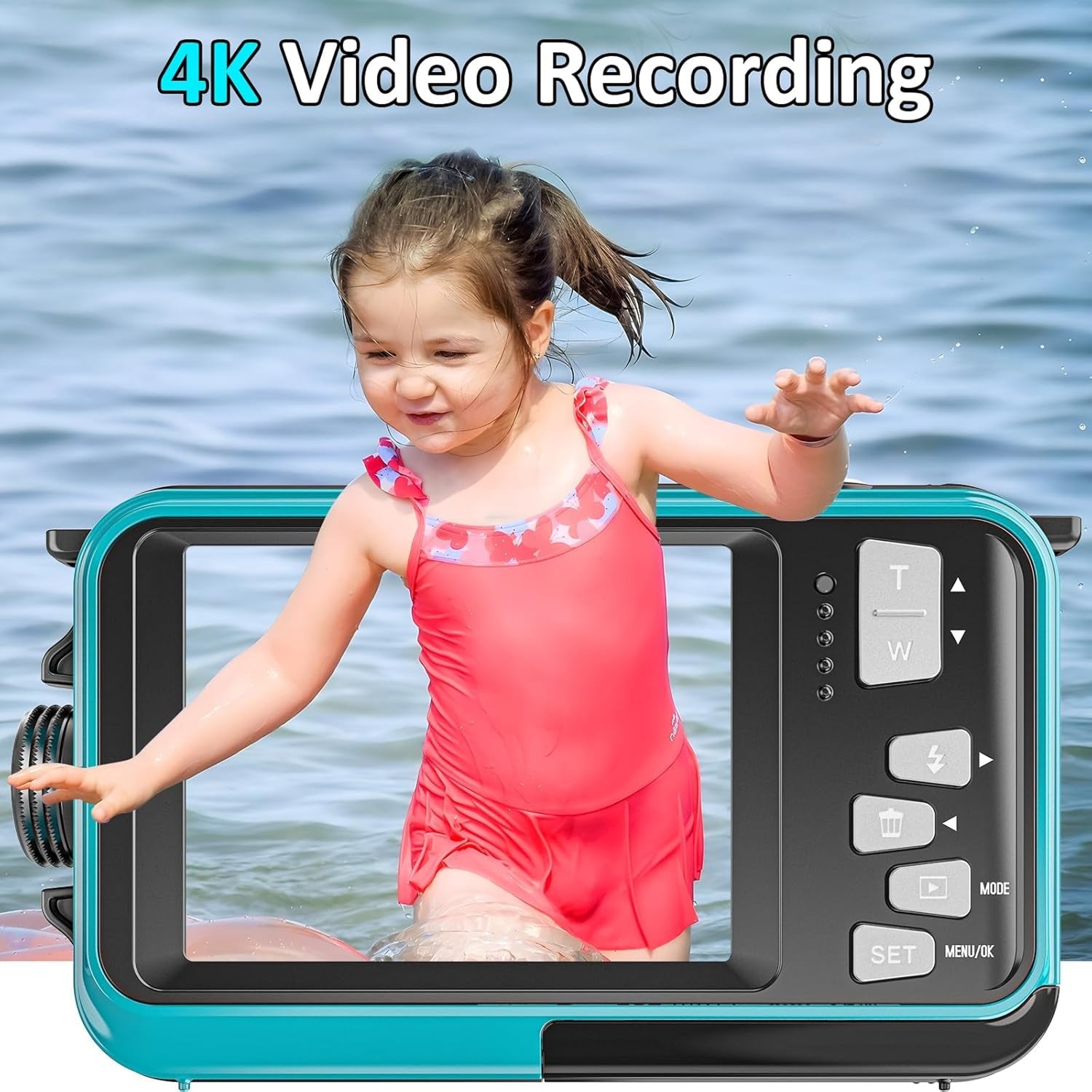 DeepyShot 4K UHD Waterproof Digital Camera 56MP Dual-Screen Selfie Design with 11FT Depth and Floatable Construction