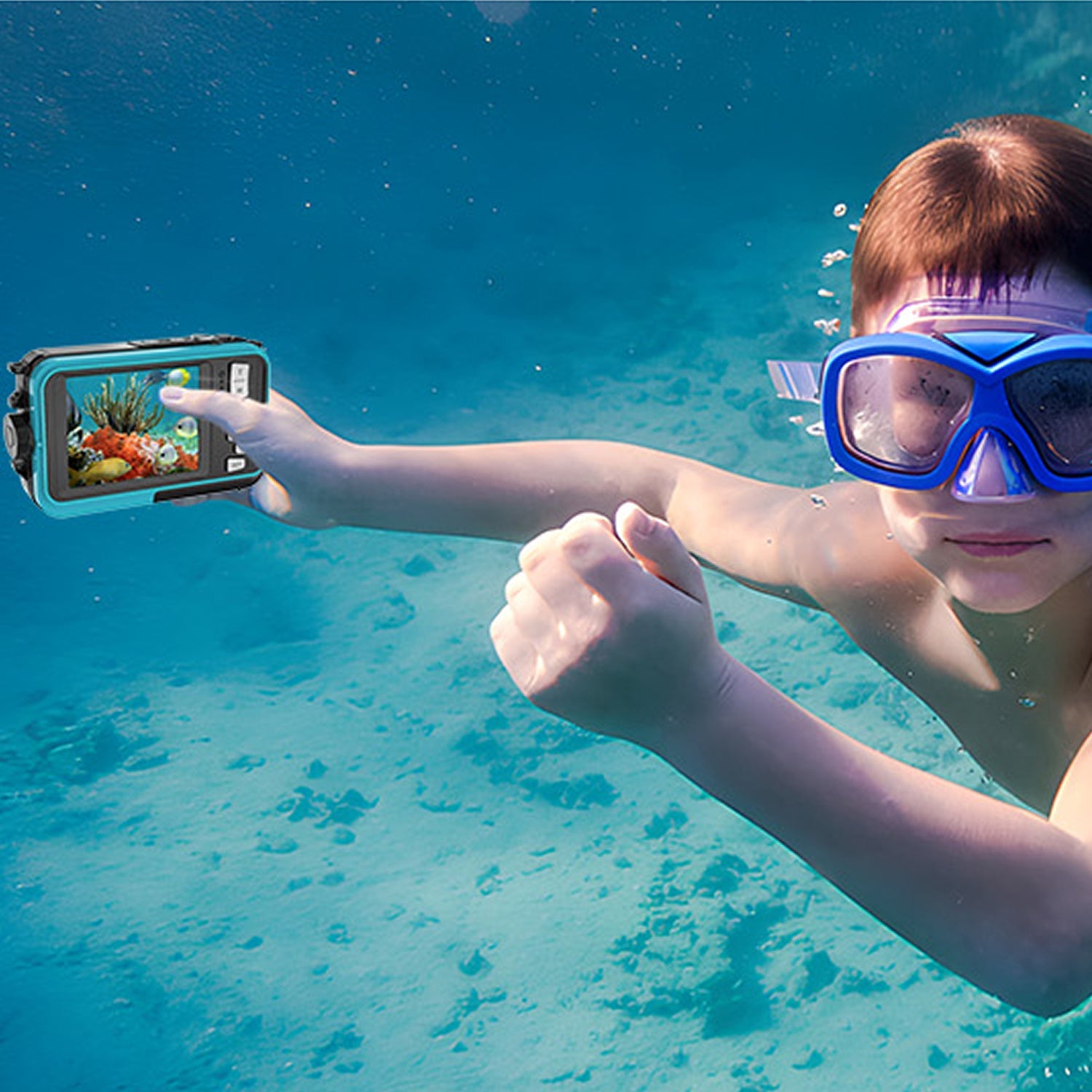 DeepyShot 4K UHD Waterproof Digital Camera 56MP Dual-Screen Selfie Design with 11FT Depth and Floatable Construction