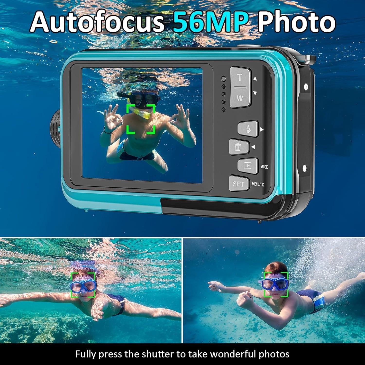 DeepyShot 4K UHD Waterproof Digital Camera 56MP Dual-Screen Selfie Design with 11FT Depth and Floatable Construction