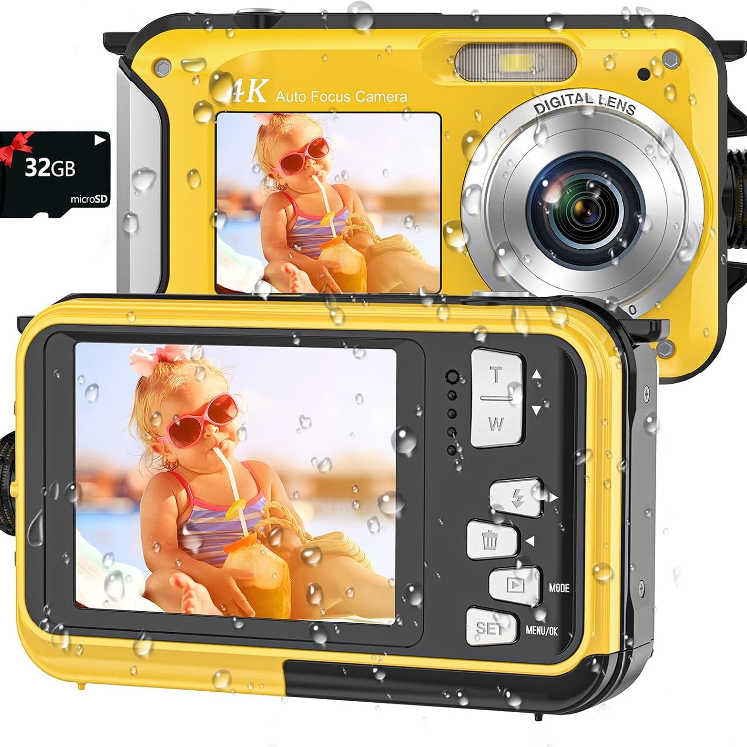 DeepyShot 4K UHD Waterproof Digital Camera 56MP Dual-Screen Selfie Design with 11FT Depth and Floatable Construction
