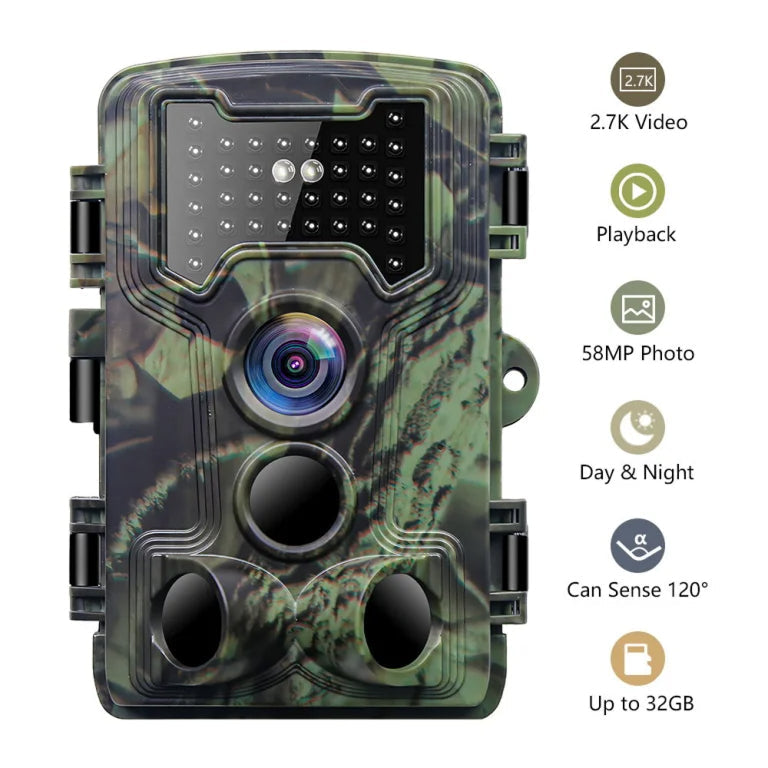 DerixCam Wildlife Camera 58MP 2.7K HD 0.2s Trigger Speed 65ft Night Vision IP66